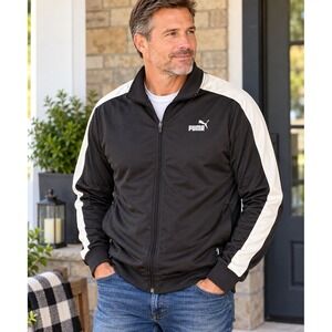 Puma Mens XXL Track Jacket Black White Full Zip Logo Athletic Retro